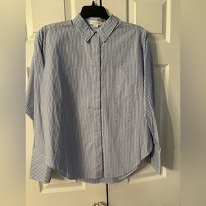 Good American Men's Blue Pinstripe Dress Shirt